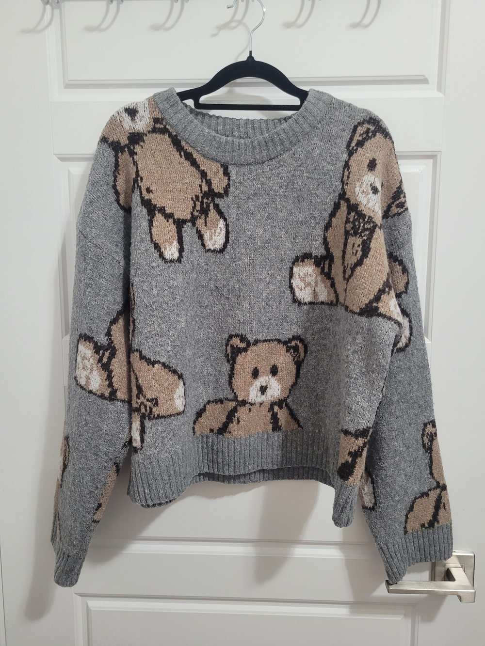 Streetwear Society Gray Teddy Bear Jacquard Crewneck Sweater